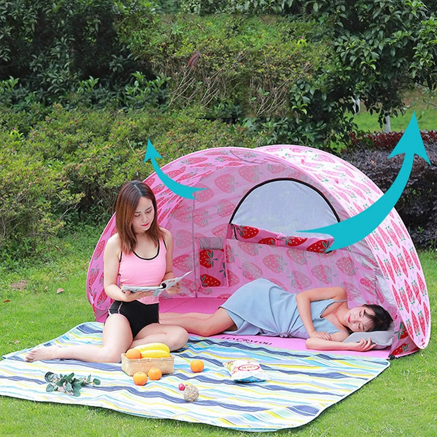 Pop Up Tent, Automatic Pop Up Portable Outdoors Family Beach 3-4 Persons Tent for Family Camping, Fishing, Picnic, Bench