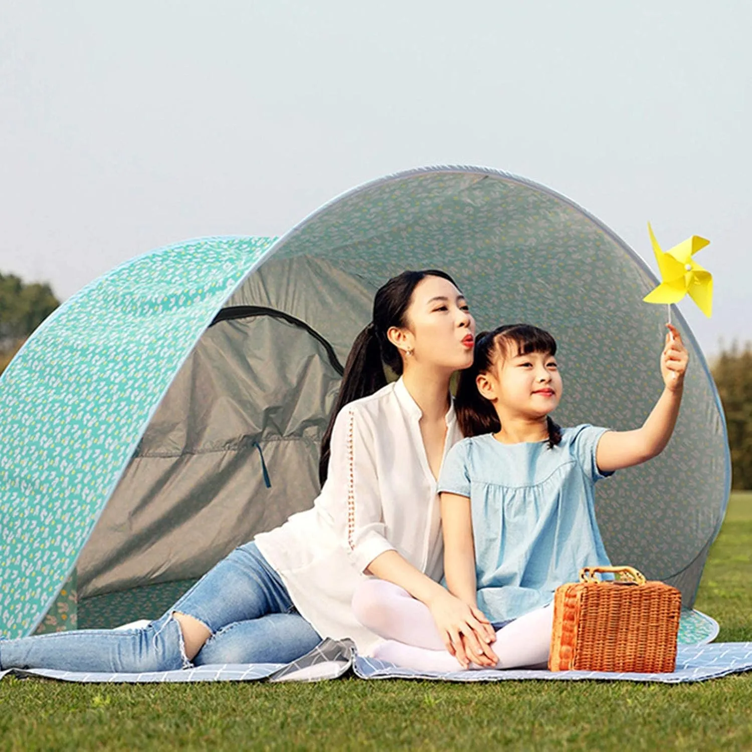 Pop Up Tent, Automatic Pop Up Portable Outdoors Family Beach 3-4 Persons Tent for Family Camping, Fishing, Picnic, Bench