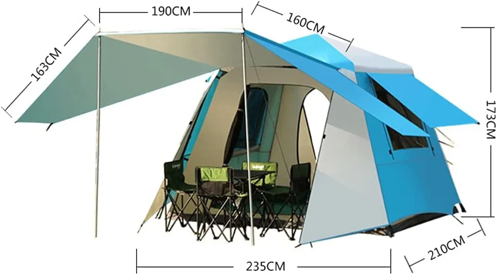 Pop Up Tents with Porch for Camping Instant Tent 3-4 Person Double Layer for Family Automatic Tent Easy Setup for Camping Hiking Mountaineering Beach (Green 3)
