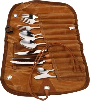 POPETPOP 1set Portable Outdoor Cutlery Set Stainless Steel Dining Utensils with Storage Bag for Camping Picnics and Travel Lightweight Space Efficient Dining