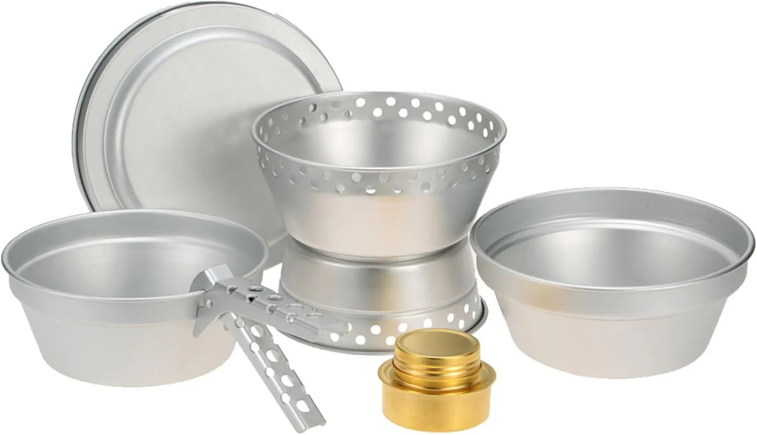Portable Camping Cookware Mess Kit Stove Spirit with Stand Pot Pan with Gripper Outdoor Cooking Set for Backpacking Hiking Picnic BBQ