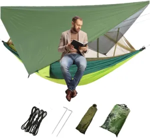Portable Camping Hammock Hiking Hammock with Mosquito Net Rain Cover Dark Outdoor Accessories Green