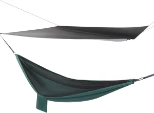 Portable Camping Hammock with Built-in Pockets, 2-in-1 Adjustable Camping Black Canopy Hammock with Tree Strap and Dual Zippers for Backpacking Travel Camping Hiking Beach Patio, Dark Green