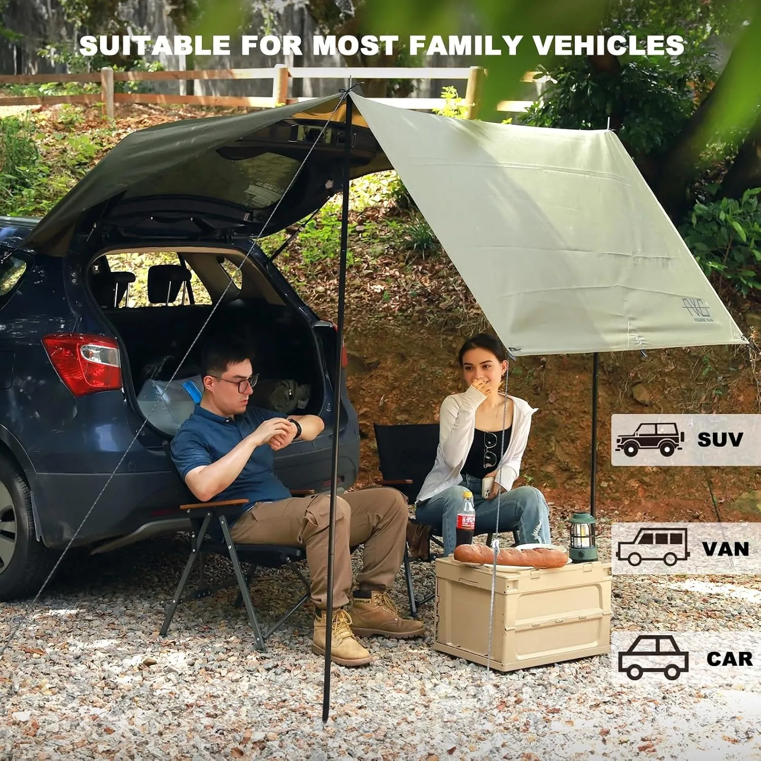 Portable Car Awning for SUV, Vehicle Awning for Camping Van Truck, Needn't Roof Rack Hardwares Waterproof UV50 