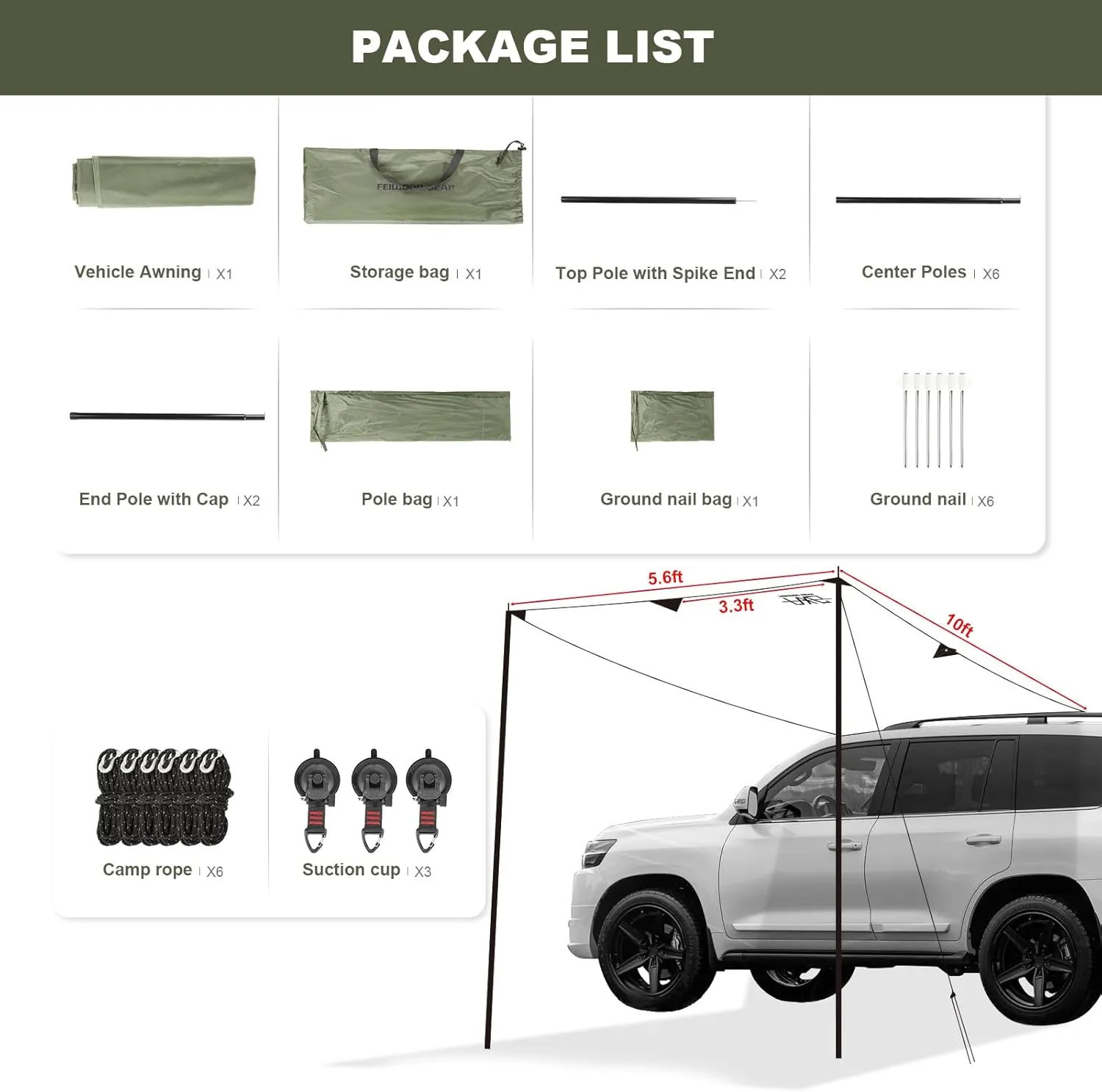 Portable Car Awning for SUV, Vehicle Awning for Camping Van Truck, Needn't Roof Rack Hardwares Waterproof UV50 