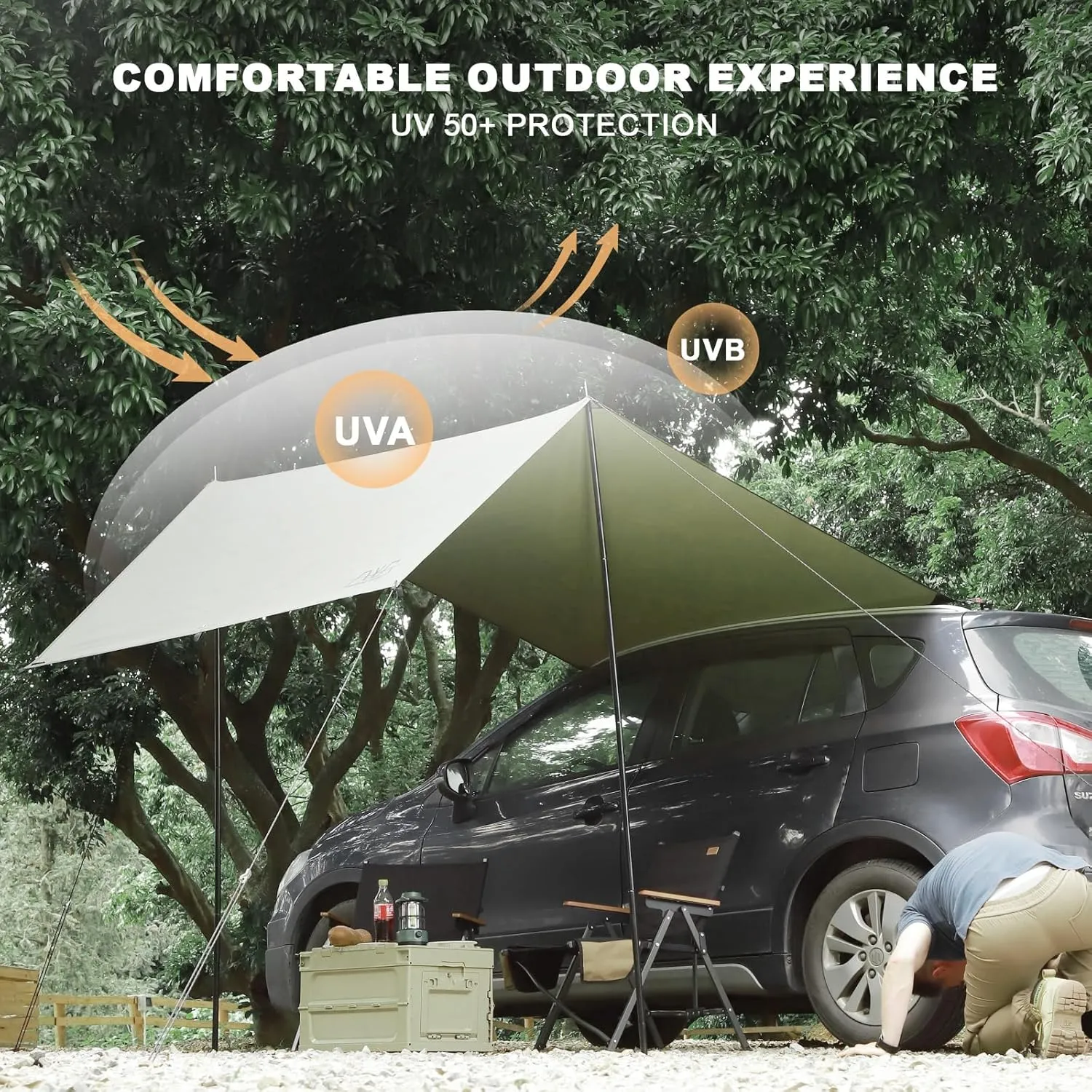 Portable Car Awning for SUV, Vehicle Awning for Camping Van Truck, Needn't Roof Rack Hardwares Waterproof UV50 
