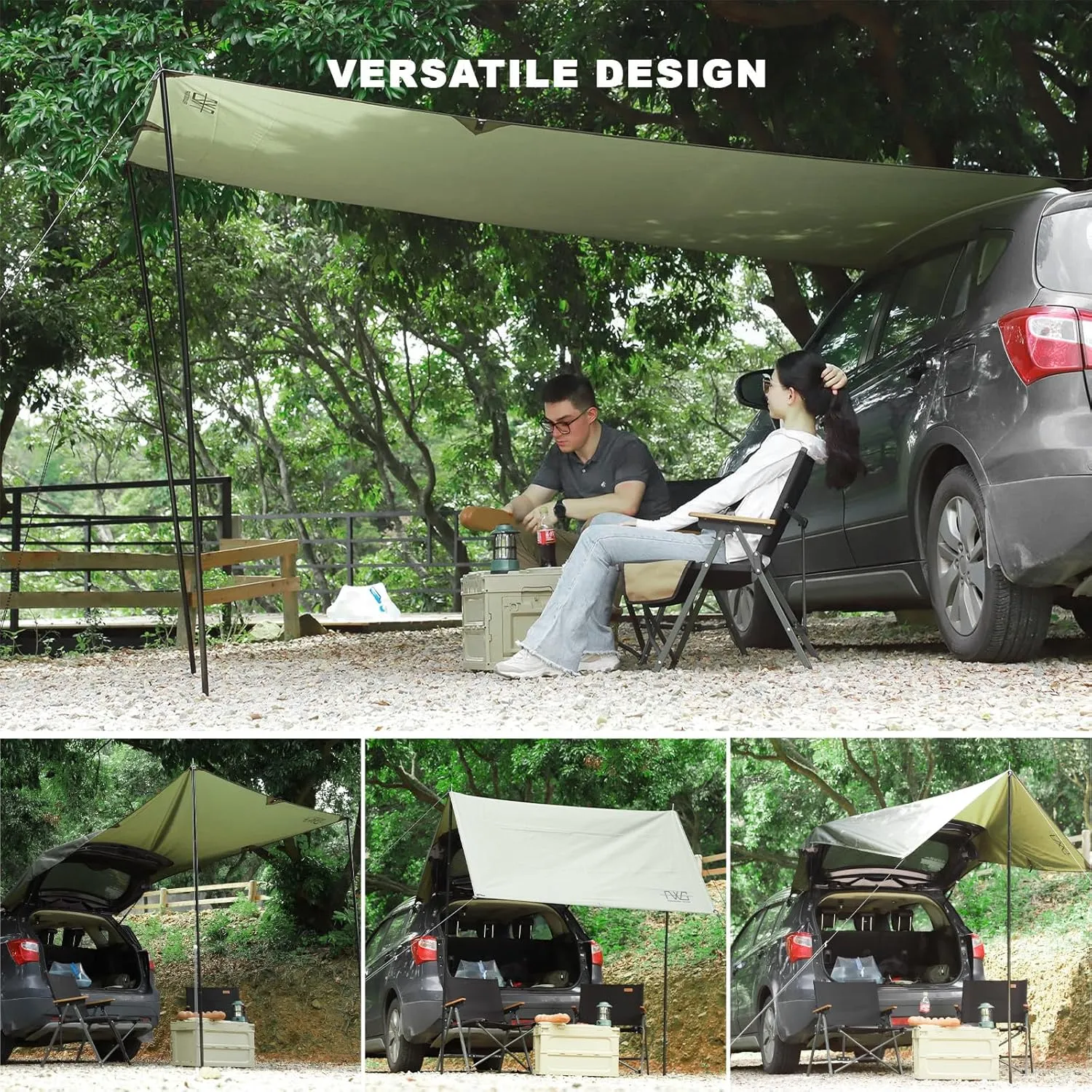 Portable Car Awning for SUV, Vehicle Awning for Camping Van Truck, Needn't Roof Rack Hardwares Waterproof UV50 