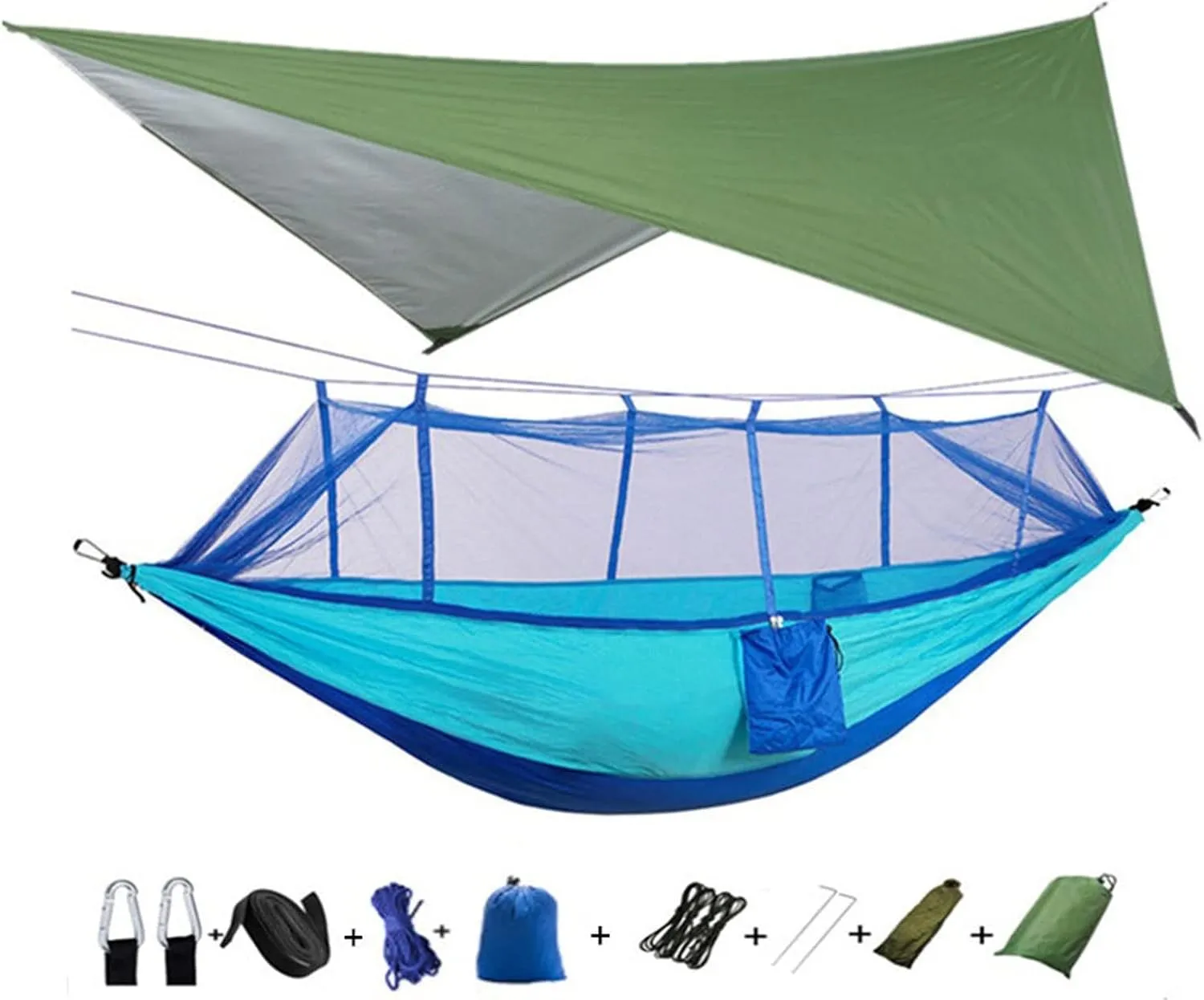 Portable Hammock Lightweight Portable Camping Hammock and Tent Awning Rain Fly Tarp Waterproof Mosquito Net Hammock Canopy Nylon Hammocks (Color : Green and Camouflage) (Green and Blue)