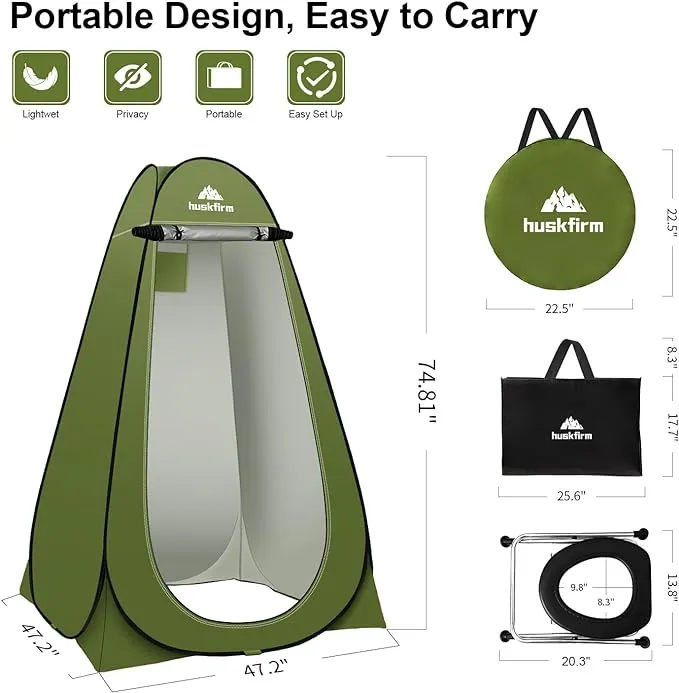 Portable Toilet Kit for Adults, Pop Up Privacy Tent, Stainless Steel Portable Camping Toilet with Toilet Tent, Instant Portable Outdoor Shower Tent Camp Toilet Changing Dressing Room