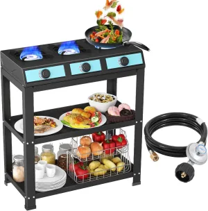 Propane Gas Stove-40000BTU Portable Gas Stove, with Removable Leg,Auto Ignition Camping Stove,3 Burner Propane Burner for RV, Apartment, Outdoor
