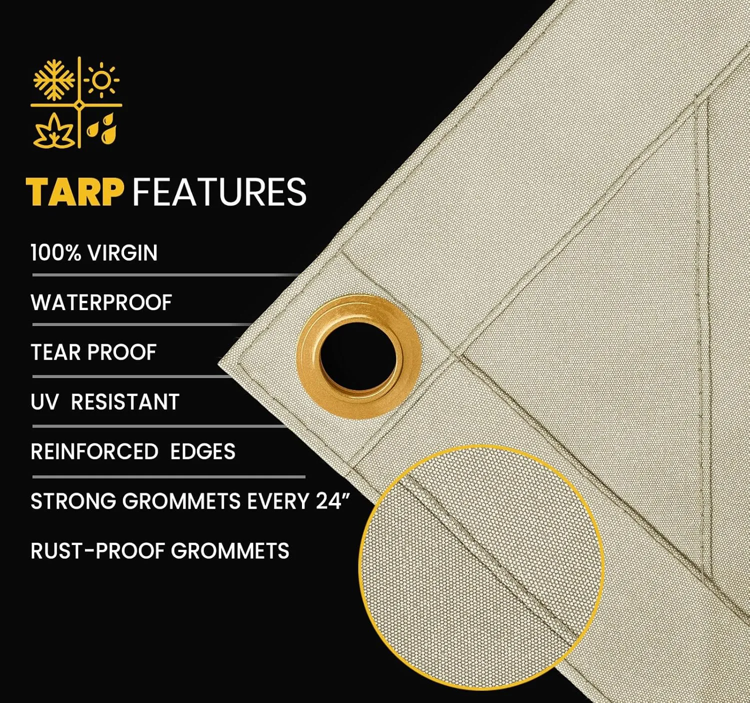 PROTARP Extreme Heavy Duty Waterproof Canvas Tarp 20 oz, UV Resistant Tarpaulin Cover with Rustproof Brass Grommets, Multipurpose for Canopy, Roof, Camping, Wood Pile (Ivory 5'X7')