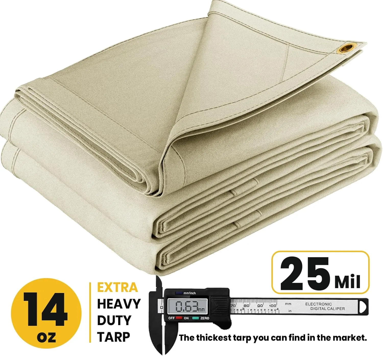 PROTARP Extreme Heavy Duty Waterproof Canvas Tarp 20 oz, UV Resistant Tarpaulin Cover with Rustproof Brass Grommets, Multipurpose for Canopy, Roof, Camping, Wood Pile (Ivory 5'X7')