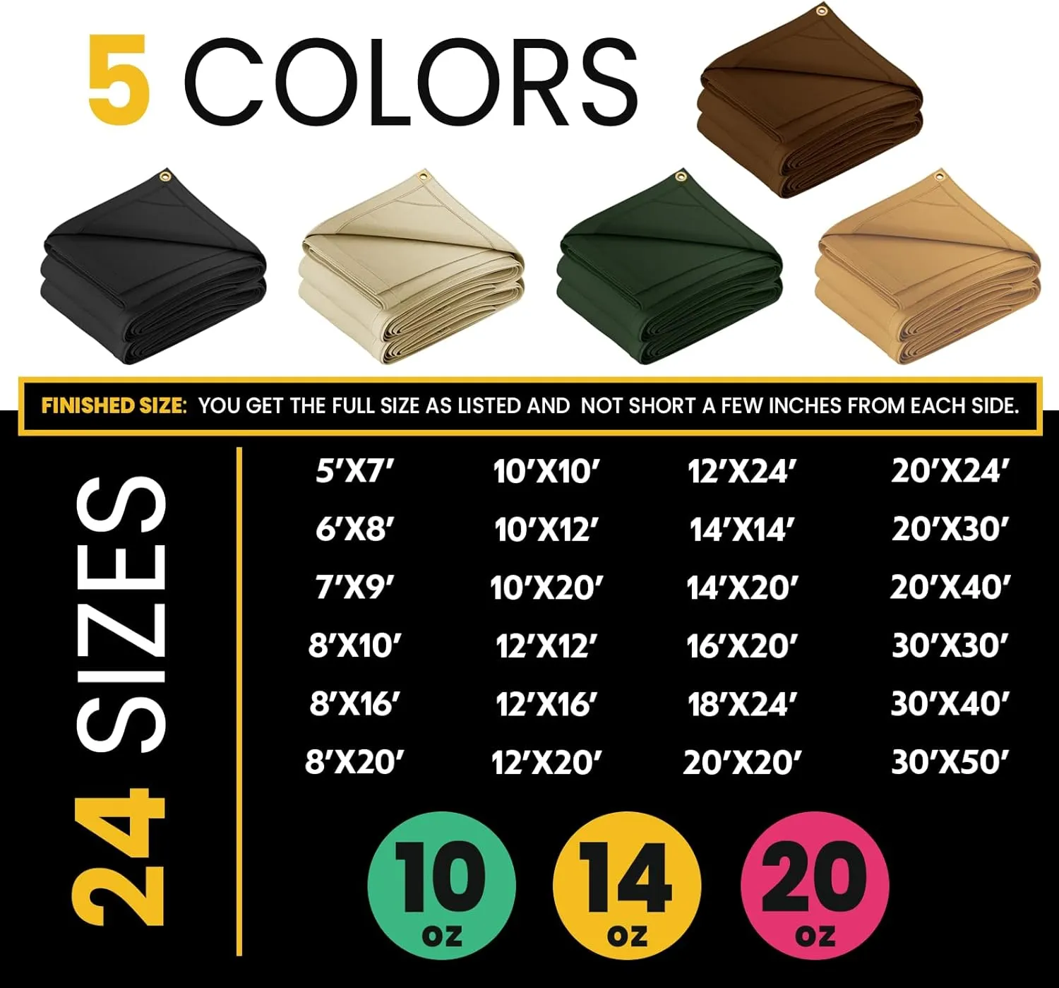 PROTARP Heavy Duty 14 OZ Water Resistant Canvas Tarp, UV Resistant Tarpaulin Cover with Rustproof Brass Grommets, Multipurpose for Canopy, Roof, Camping, Woodpile (Brown 6'X8')