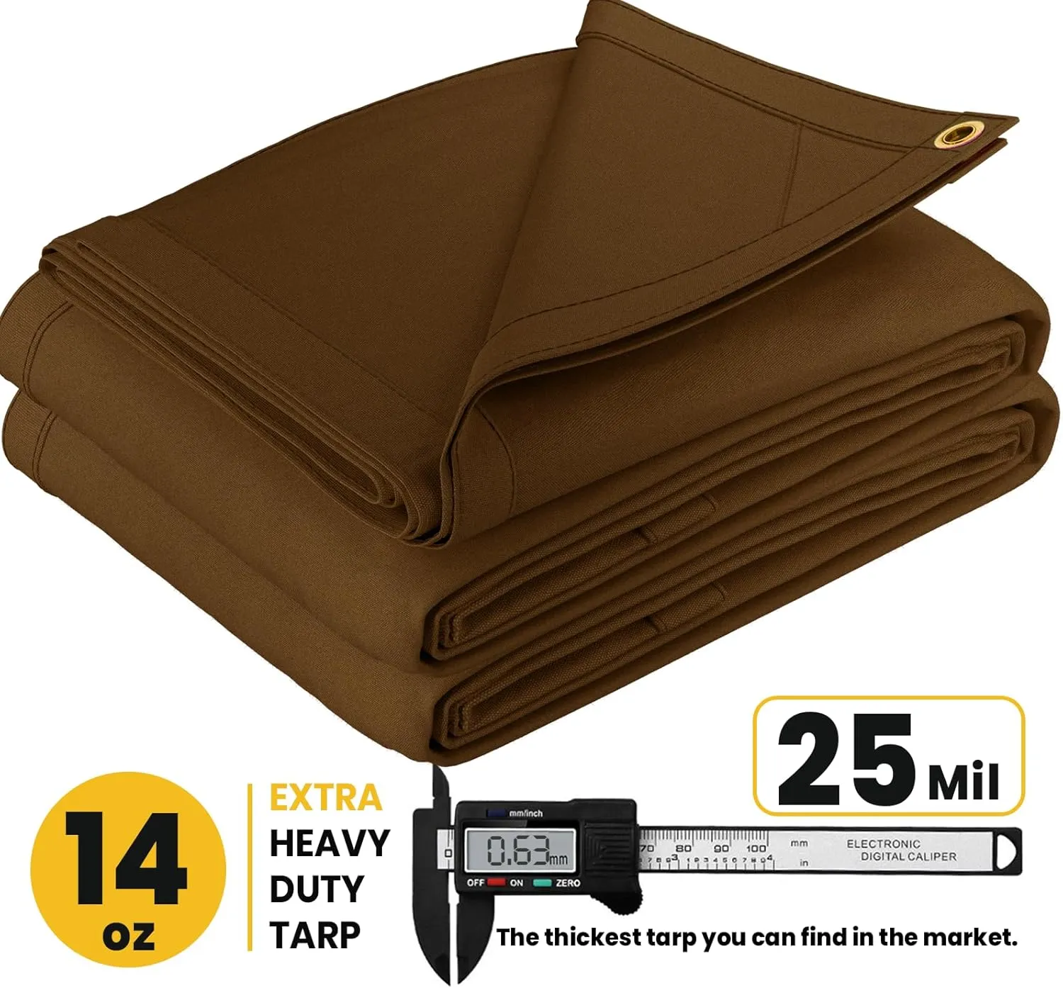 PROTARP Heavy Duty 14 OZ Water Resistant Canvas Tarp, UV Resistant Tarpaulin Cover with Rustproof Brass Grommets, Multipurpose for Canopy, Roof, Camping, Woodpile (Brown 6'X8')