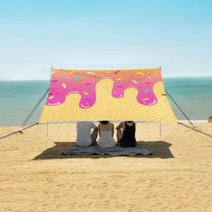 Purple Gradient Color Ice Cream Beach Canopy Tent Anti-UV & Wind Resistant, Camping Sun Shelter Easy Setup Portable,Outdoor Shade Tents with Sandbags,Sand Shovels,Ground Pegs & Stability Poles
