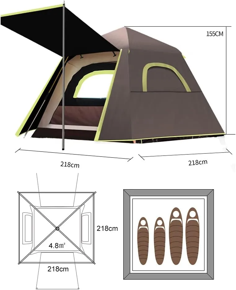 Pyramid Tent Multi-Person Family Glamping Waterproof Double Layers Teepee Tent with Stove Hole