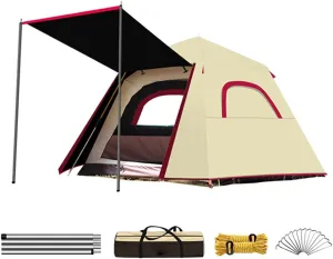 Pyramid Tent Multi-Person Family Glamping Waterproof Double Layers Teepee Tent with Stove Hole