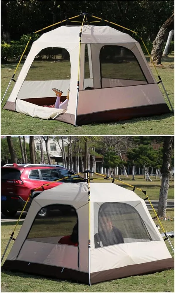 Pyramid Tent Multi-Person Family Glamping Waterproof Double Layers Teepee Tent with Stove Hole