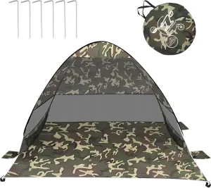 Qivine Beach Tent Sun Shelter, Pop Up Beach Tent Sun Shelter, Easy Setup Camping Tents with Waterproof 4 Sandbags Sunshine Protection for Fishing Hiking Camping (Camouflage)