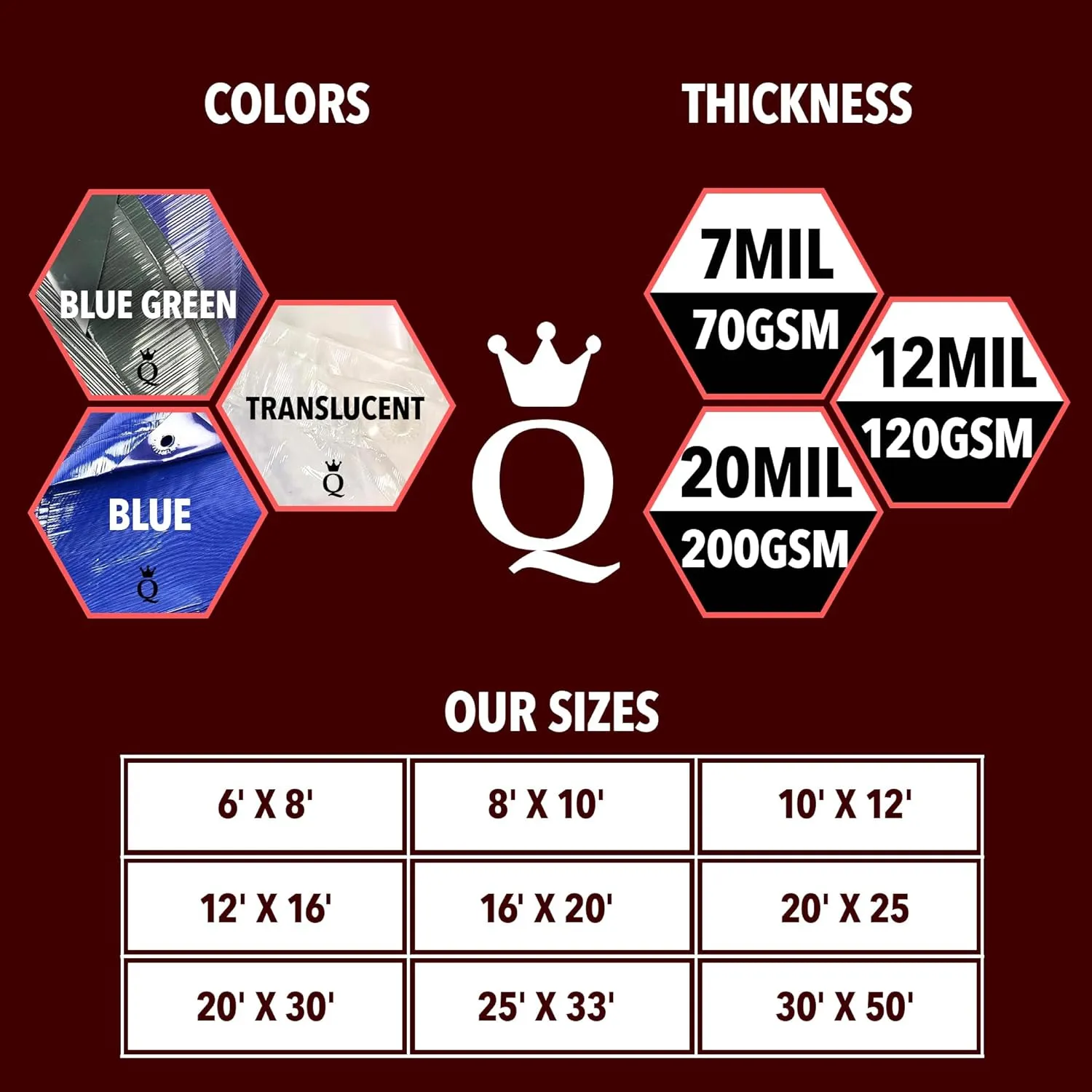 QUEEN OF TARPS | 6x8 Heavy Duty Tarp Waterproof, 120 GSM is 12 MIL, UV/Tear Resistant Tarp, Camping, Outdoor Furniture, Car, Tents, Painting, Firewood Protection | 6x8, Heavy Duty