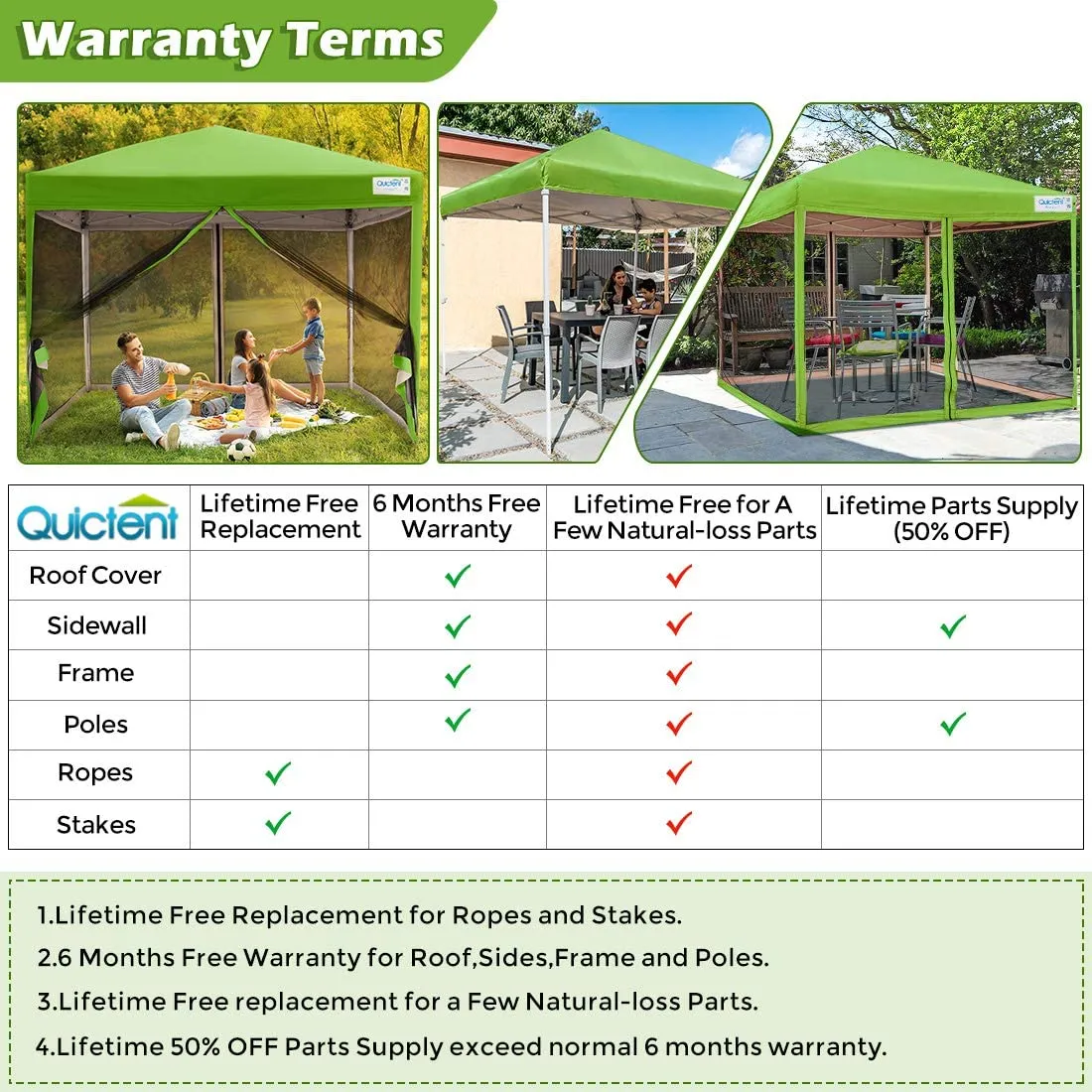 Quictent 10' x 10' Pop Up Canopy with Mesh Netting-Green