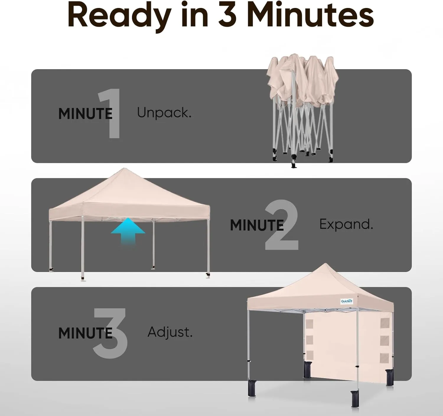 Quictent 10x10 Heavy Duty Pop up Canopy Tent, Commercial Grade Instant Shelter with Wheeled Bag for Outdoor, Beach, Parties, Markets, 500D Silver Coated UPF 50  Sun Shield