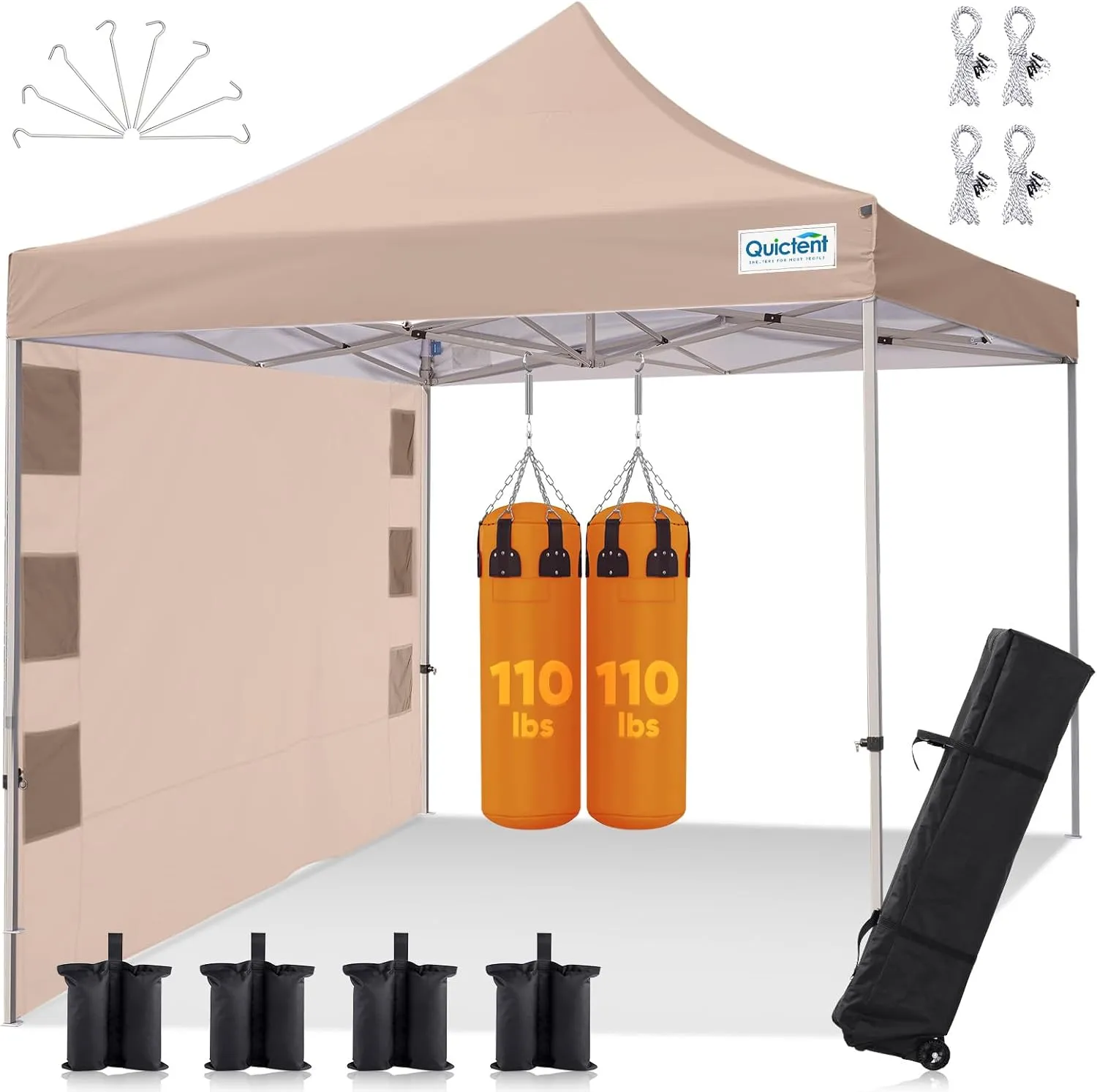 Quictent 10x10 Heavy Duty Pop up Canopy Tent, Commercial Grade Instant Shelter with Wheeled Bag for Outdoor, Beach, Parties, Markets, 500D Silver Coated UPF 50  Sun Shield