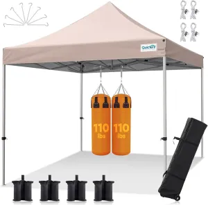 Quictent 10'x10' Heavy Duty Pop up Canopy Tent, Commercial Grade Instant Shelter with Wheeled Bag for Outdoor, Beach, Parties, Markets, 500D Silver Coated UPF 50  Sun Shield