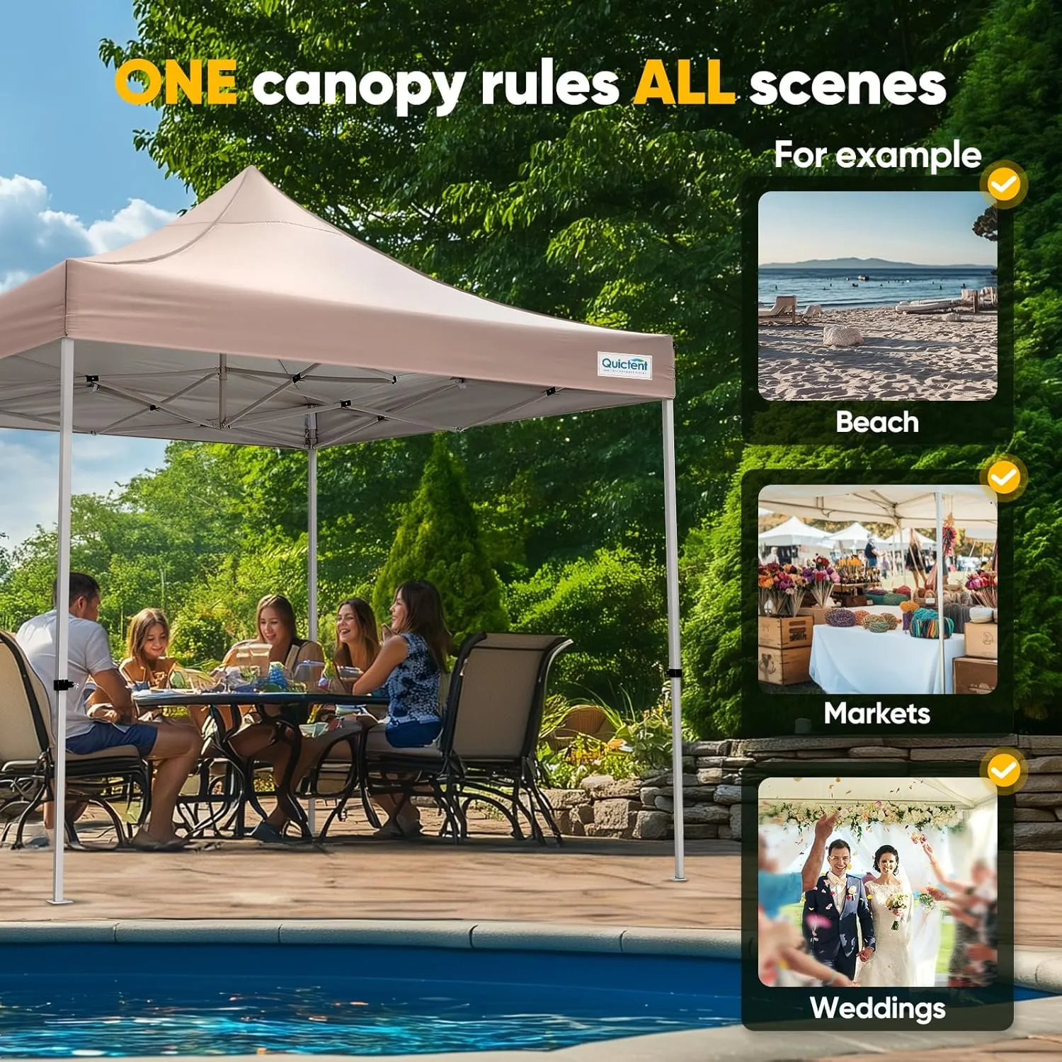 Quictent 10'x10' Heavy Duty Pop up Canopy Tent, Commercial Grade Instant Shelter with Wheeled Bag for Outdoor, Beach, Parties, Markets, 500D Silver Coated UPF 50  Sun Shield