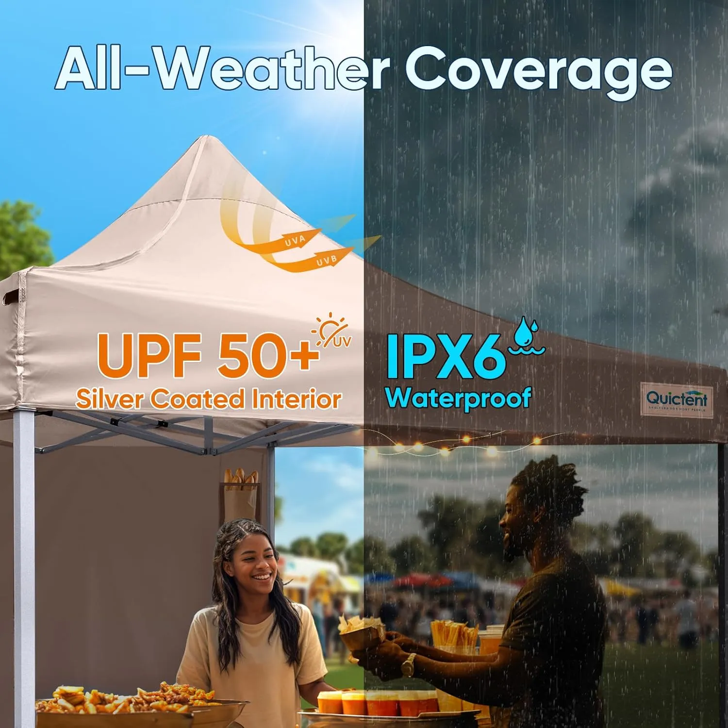 Quictent 10x10 Heavy Duty Pop up Canopy Tent, Commercial Grade Instant Shelter with Wheeled Bag for Outdoor, Beach, Parties, Markets, 500D Silver Coated UPF 50  Sun Shield
