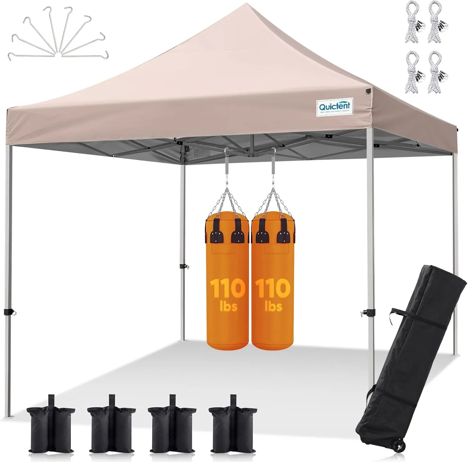 Quictent 10'x10' Heavy Duty Pop up Canopy Tent, Commercial Grade Instant Shelter with Wheeled Bag for Outdoor, Beach, Parties, Markets, 500D Silver Coated UPF 50  Sun Shield