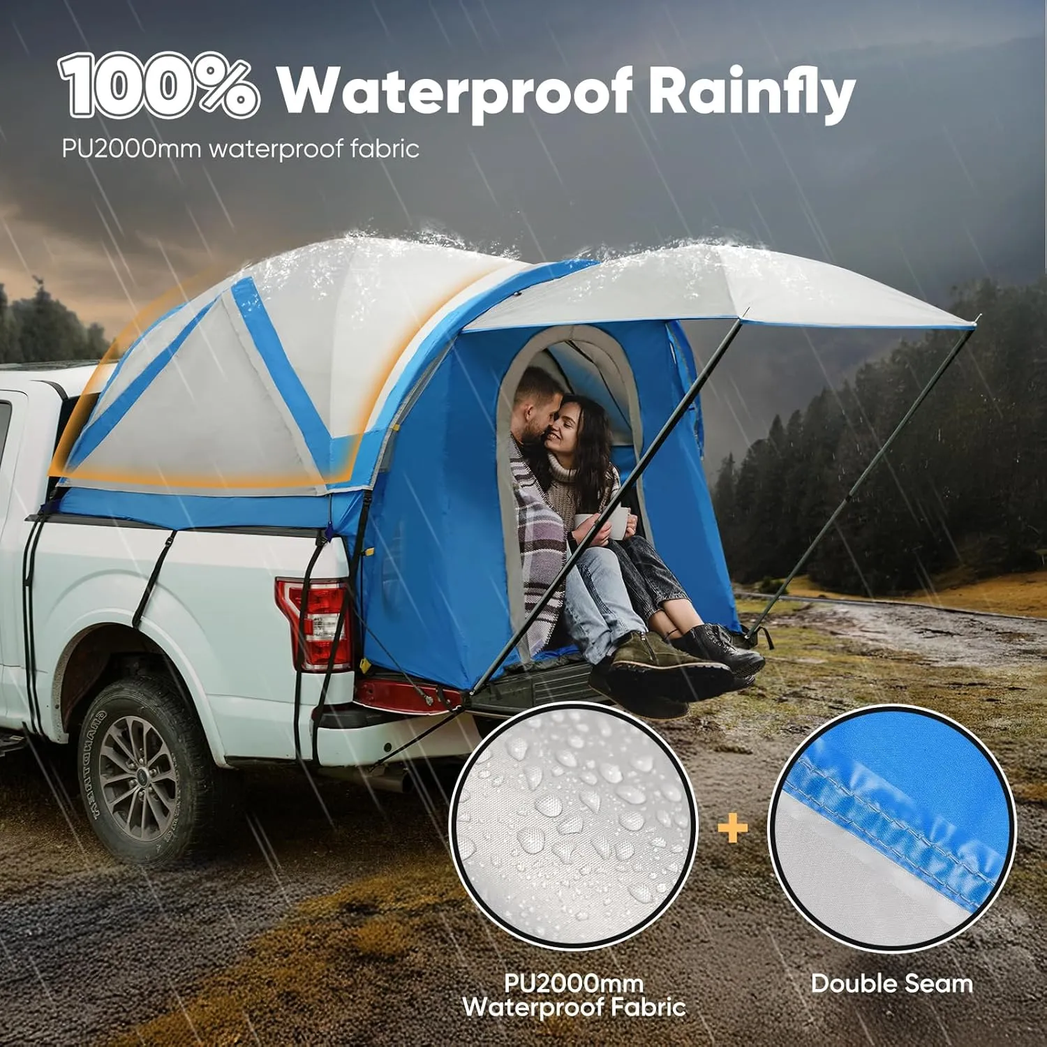 Quictent Pickup Truck Tent for 5.5-5.8'/6.0-6.3'/6.4-6.7'/8.0-8.2'/5.0-5.2' Bed, Waterproof PU2000mm 2-Person Sleeping Capacity Truck Bed Tent with Removable Awning, Rainfly ＆ Storage Bag Included