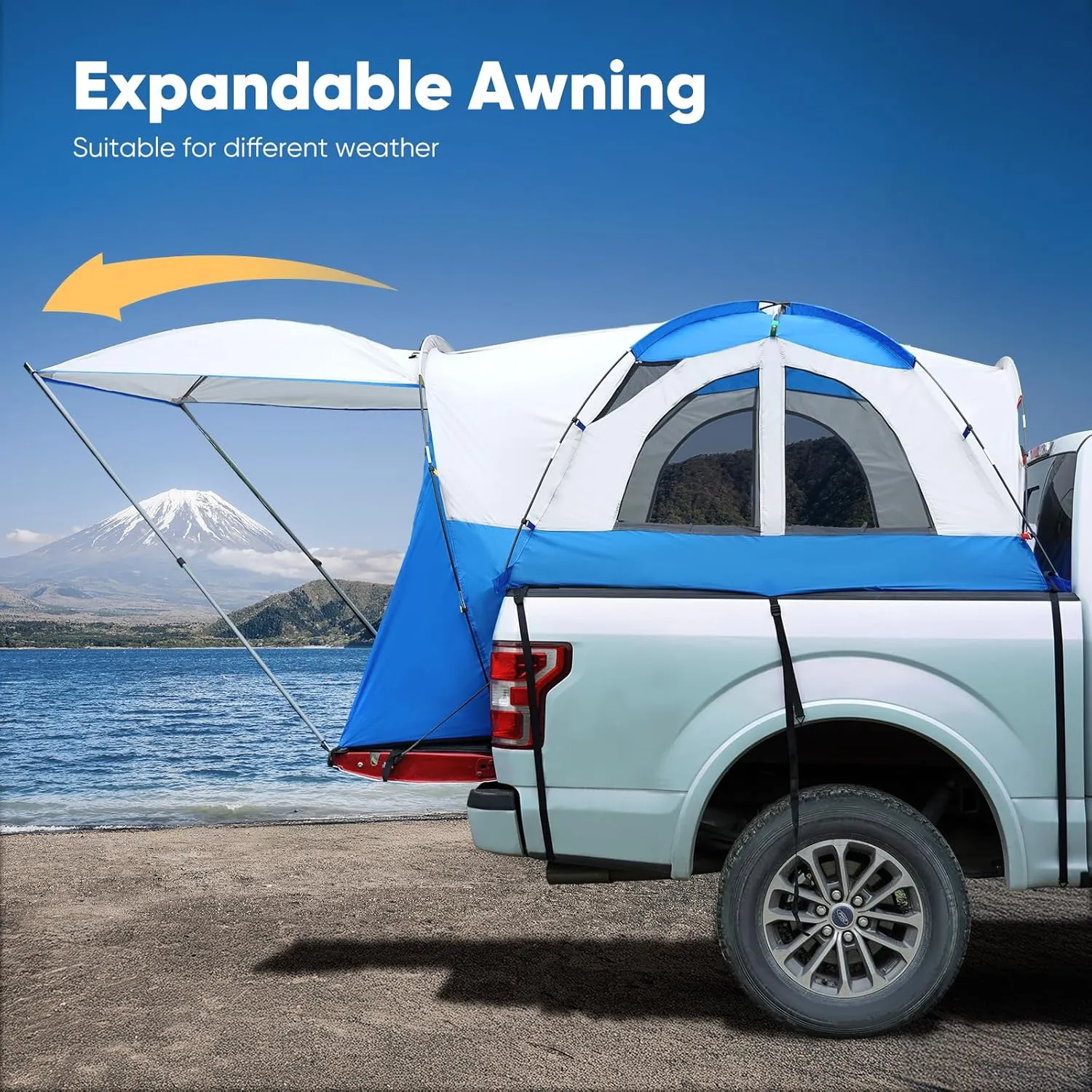 Quictent Pickup Truck Tent for 5.5-5.8'/6.0-6.3'/6.4-6.7'/8.0-8.2'/5.0-5.2' Bed, Waterproof PU2000mm 2-Person Sleeping Capacity Truck Bed Tent with Removable Awning, Rainfly ＆ Storage Bag Included