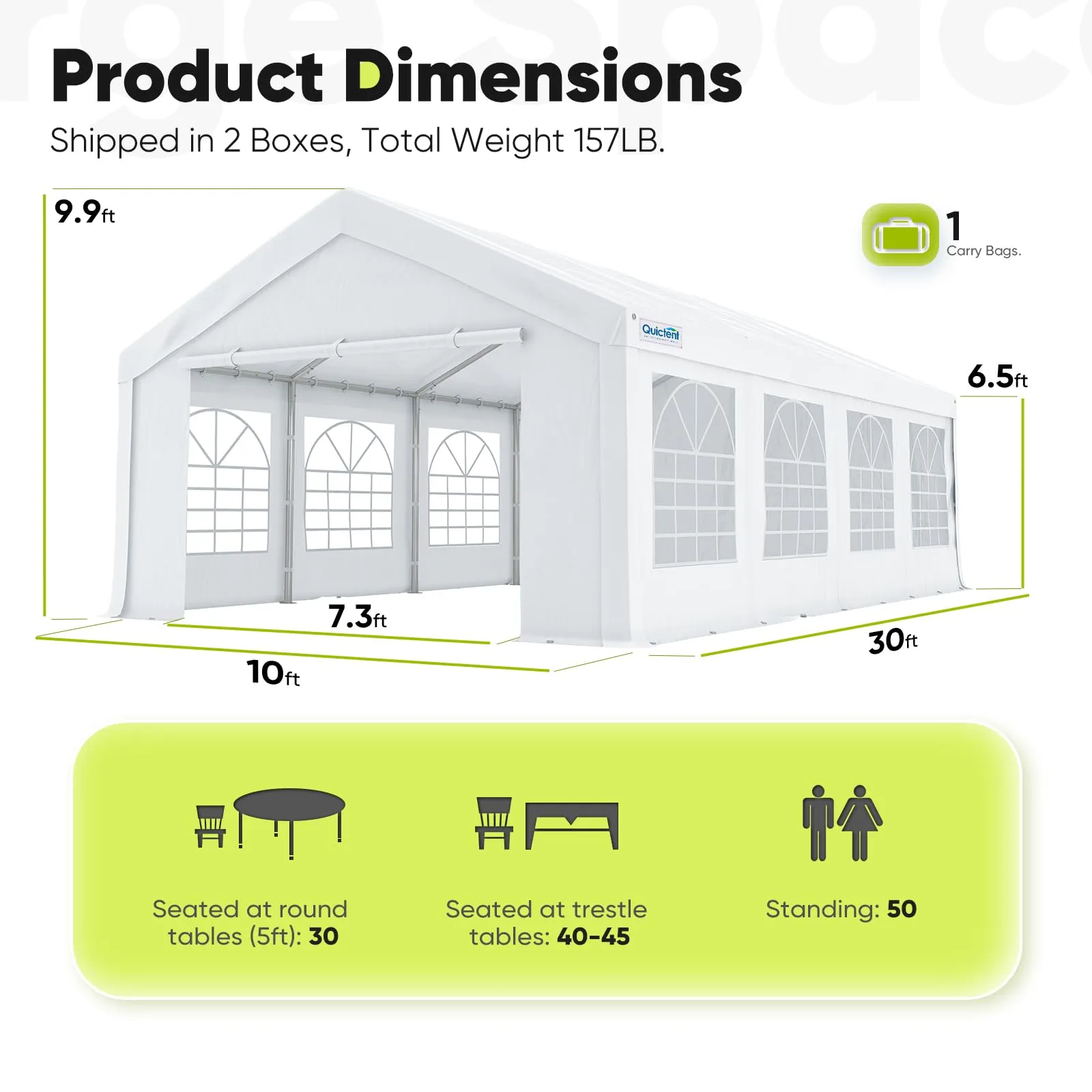 Quictent Premium 10x30 Party Tent Heavy Duty Outdoor Gazebo White Event Shelter Wedding Canopy Tent for Parties Carport BBQ with Removable Sidewall Windows & Storage Bags