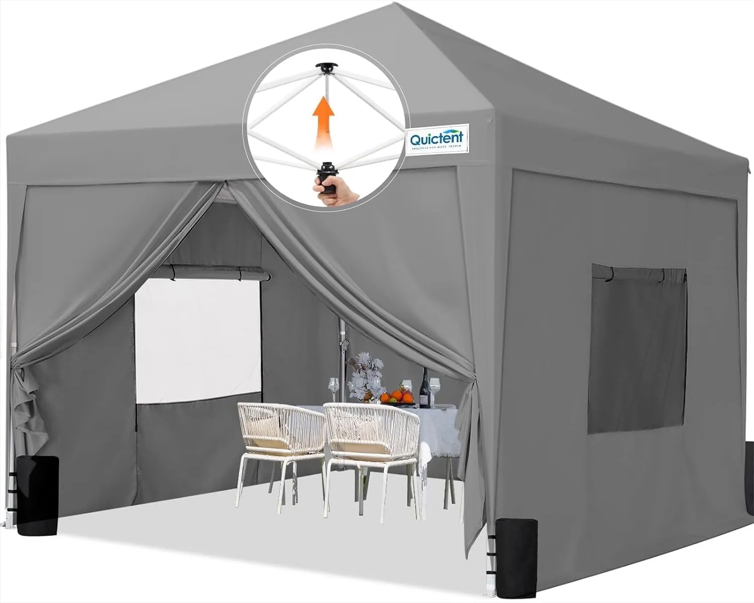 Quictent Privacy 8x8 Pop up Canopy Tent with Sidewalls and Roll-up Ventilated Windows, Ez Setup Outdoor Gazebo Shelter Enclosed Waterproof(Gray)