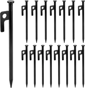 QWORK Heavy Duty Tent Stakes, 8-Inch Steel Tent Pegs, 16-Pack, Unbreakable & Inflexible Metal Stakes for Camping, Suitable for Rocky Terrain, Deserts, Snowfields, and Grasslands