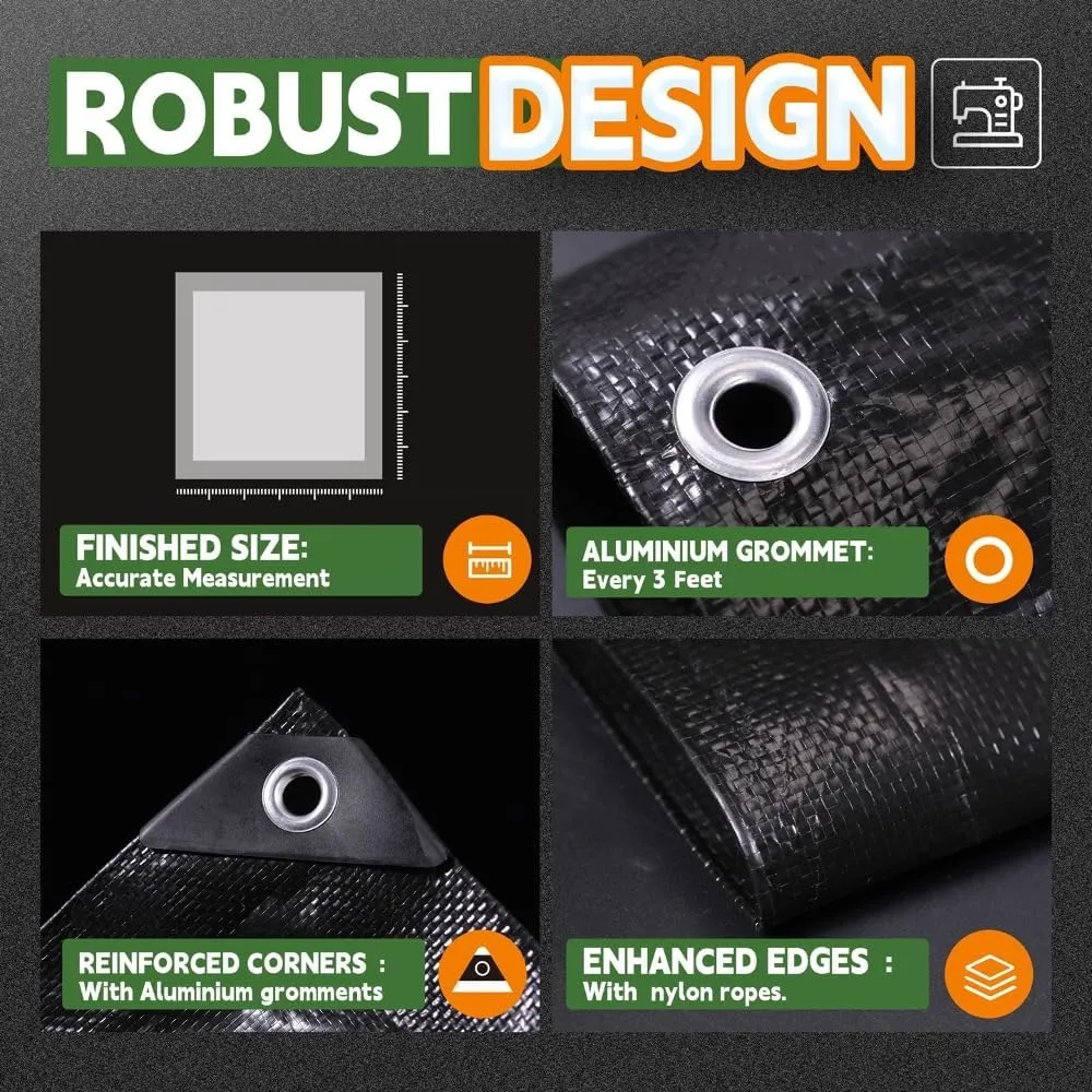 RAINDEWAY Large Black Tarp 20x30 Feet, UV Resistant, 8 Mil Multipurpose Medium Duty Waterproof Poly Tarp Cover with Metal Grommets and Reinforced Edges by RAINDEWAY