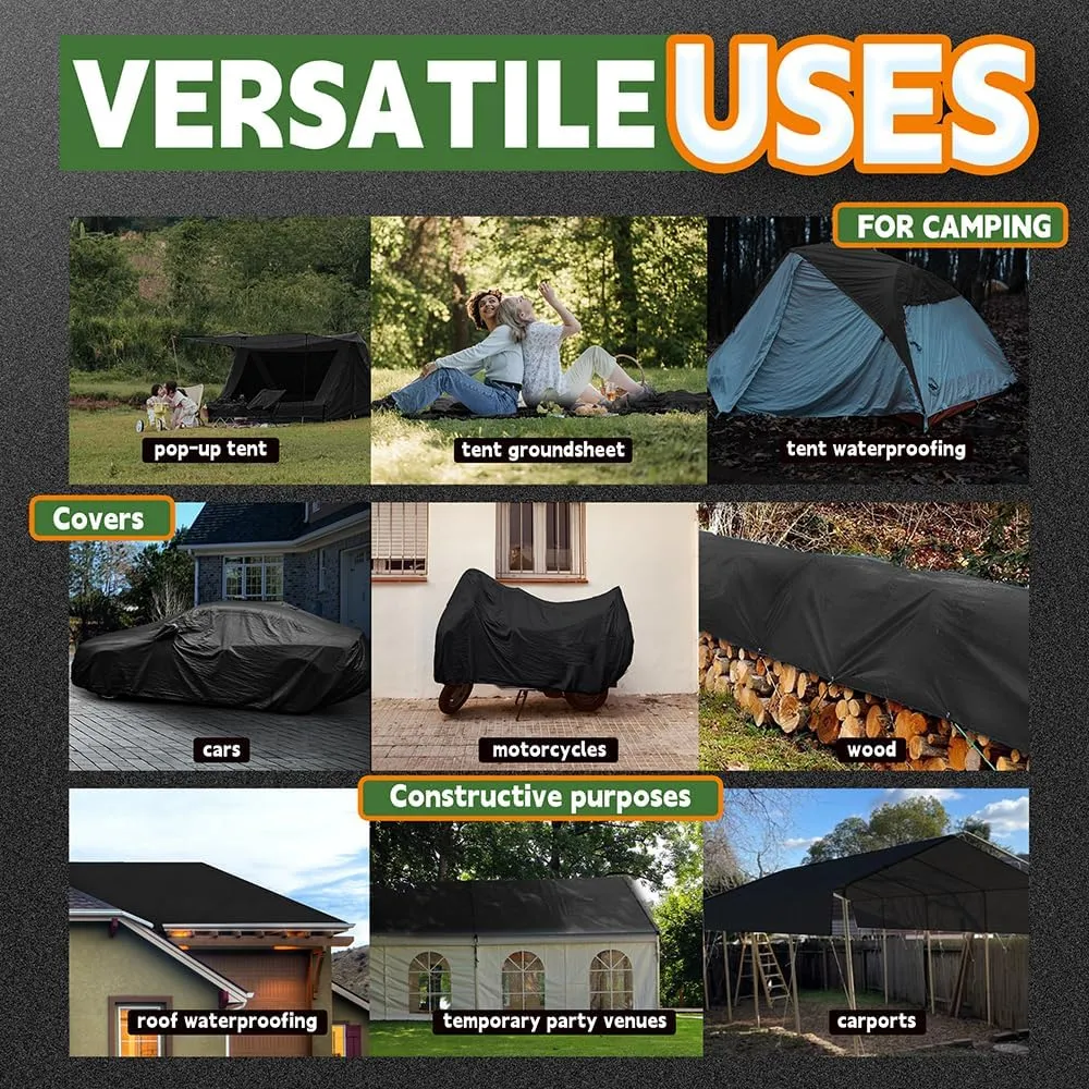 RAINDEWAY Large Black Tarp 20x30 Feet, UV Resistant, 8 Mil Multipurpose Medium Duty Waterproof Poly Tarp Cover with Metal Grommets and Reinforced Edges by RAINDEWAY