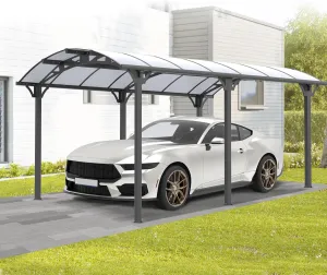 Real Relax 12 x 16 ft Metal Carport Kits with Polycarbonate Panel, Heavy Duty Metal Carport Canopy, Outdoor Car Tent Metal Garage Shelter for Car, Truck and Boats, Grey