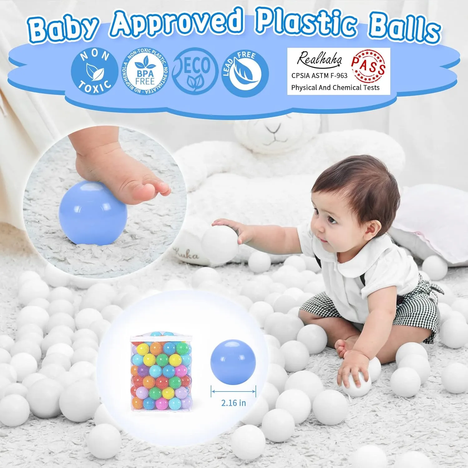 Realhaha Ball Pit Balls 100 Play Balls Plastic Balls for Baby Girls Toddlers Kids Play Tent Pool Playhouse Playpen Party Decoration 2.2 2.36 2.75 Inch