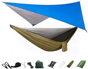 Recreation Camping Hammock with Mosquito Net and Rain Fly Tarp,Portable Parachute Tree Hammock Nylon Swing Hammocks Sun Shelter Rain Fly Gifts for Hikers