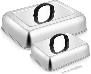 Rectangle Cheese Melting Dome, HaSteeL Stainless Steel Basting Cover for Flat Top Griddle BBQ Steaming Grilling Cooking Indoor & Outdoor, Large 13In & Small 9.3In, Heavy Duty & Dishwasher Safe(2 Pcs)