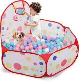 Red Dot Kids Ball Pit for Toddler with Basketball Hoop Foldable Pop-Up Baby Ball Pool for Girls Boys Indoor & Outdoor Game 47.24"/120cm Wide Plyahouse Tent (Balls NOT Included)