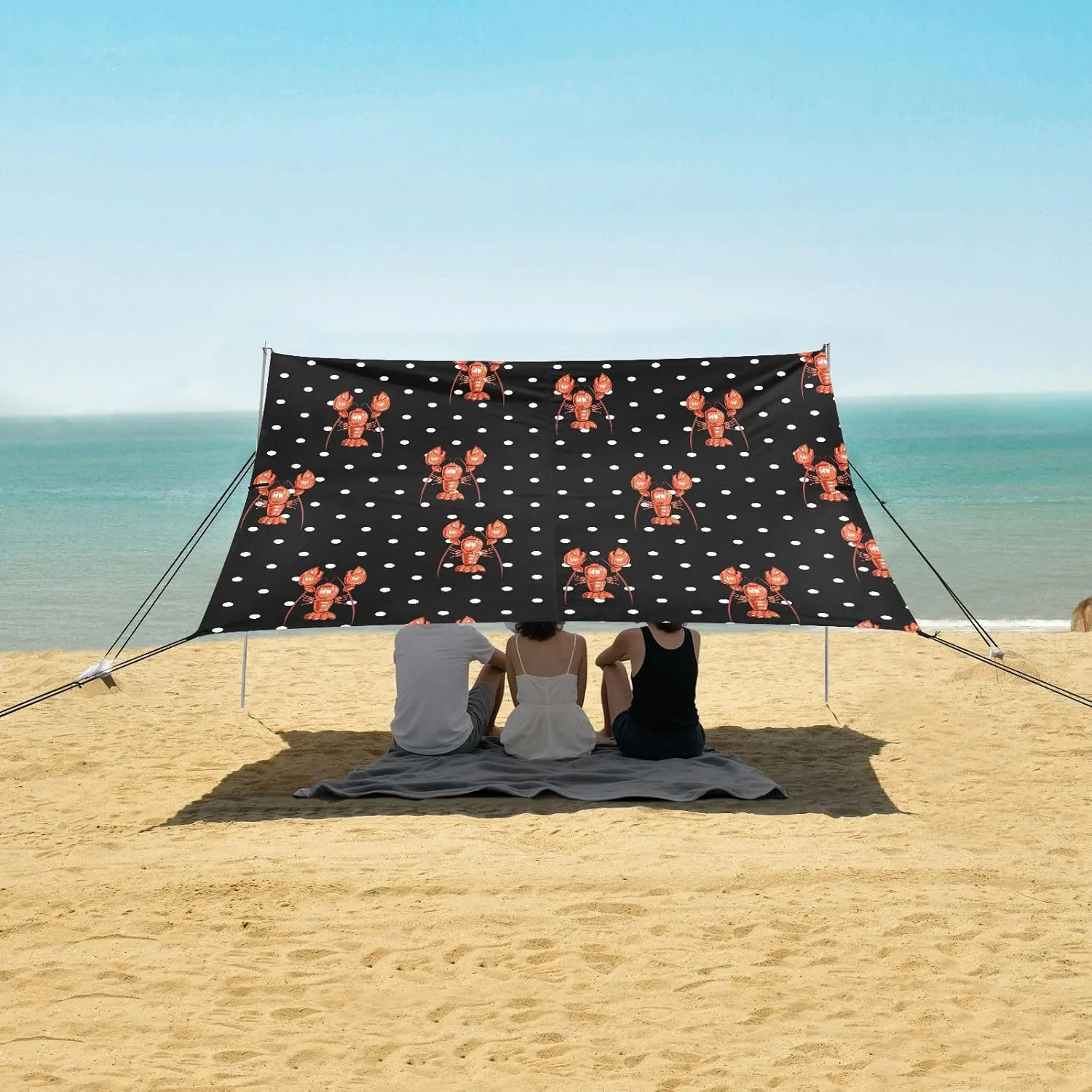 Red Lobster Beach Camping Tent Sun Shelter for Whole Family, White Dot Beach Shade Canopy with UPF50  UV Protection,Easy Set Up and Carry,Outdoor Shade for Trips, Fishing, Backyard Fun Picnics