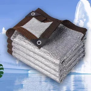 Reflective Silver Sun Shade Cloth - 99% UV Block, Aluminum Foil Sunshade Netting with Grommets, Ideal for Cars, RVs, Patios, Gardens - Outdoor Mesh Tarp (1x1m/3'x3')