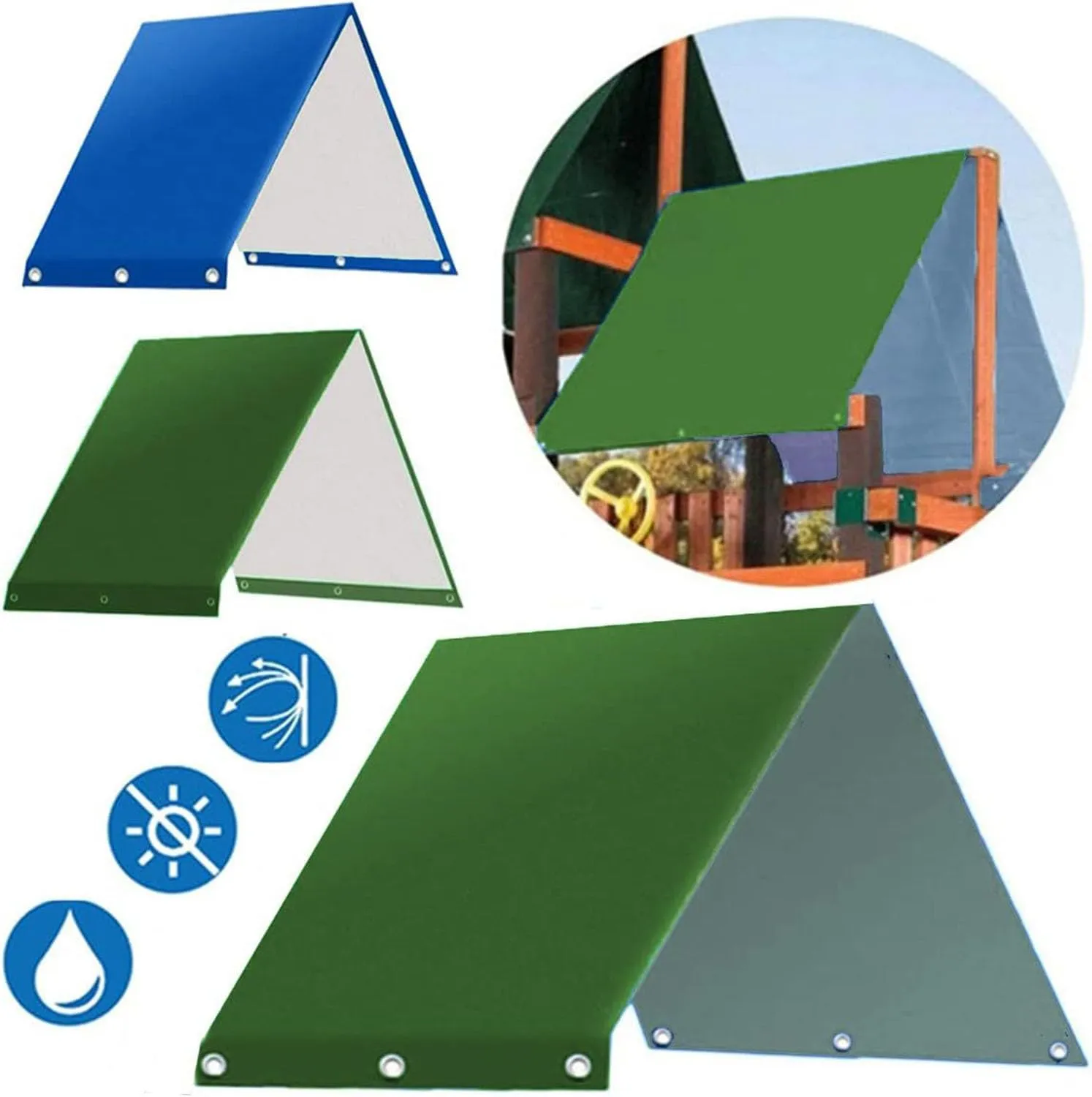 Replacement Tarp Roof Swingset Canopy Waterproof UV Protection Cover for Backyard Playhouse Playground, Playground Equipment Keeps Your Kids Safe from Elements (Black)