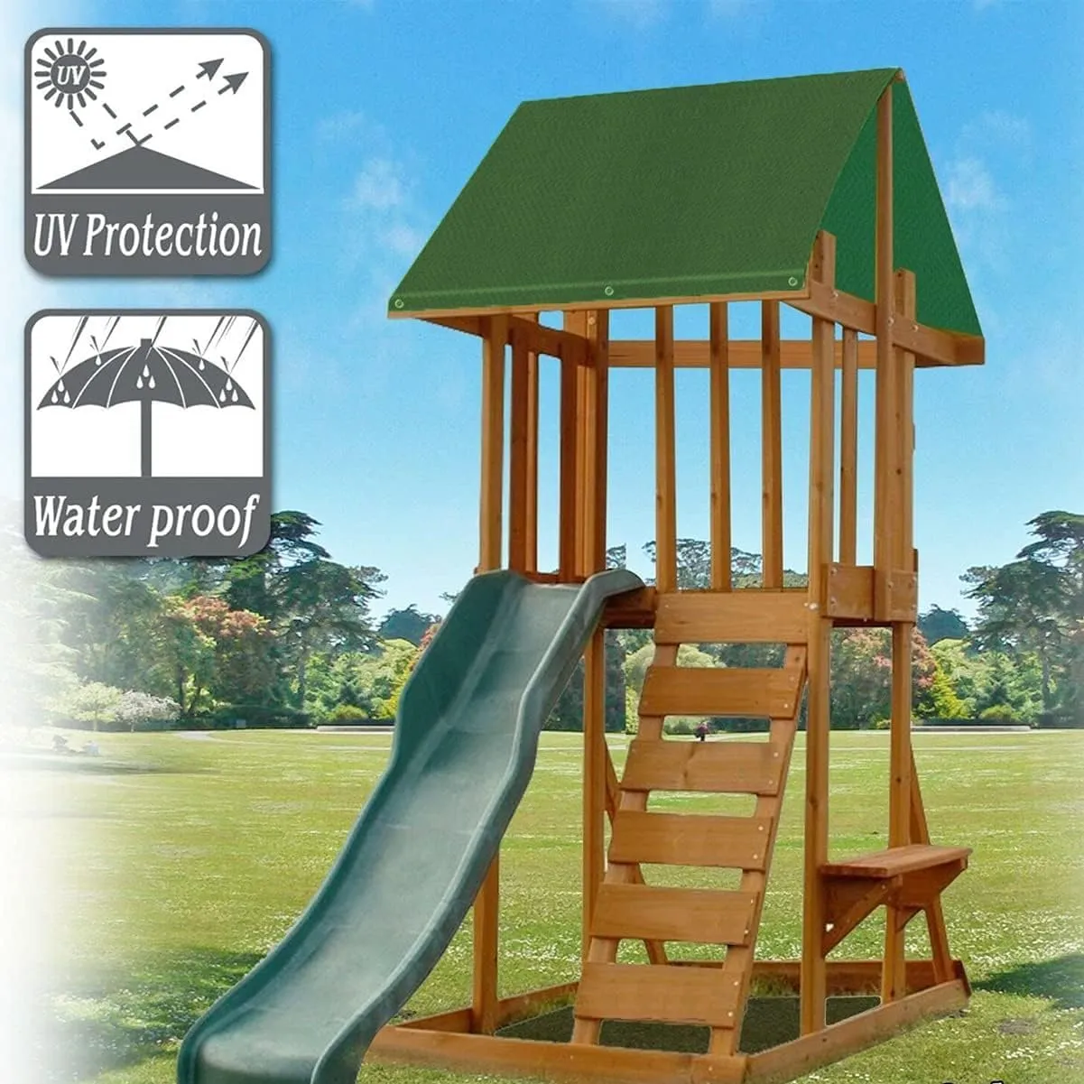 Replacement Tarp Roof Swingset Canopy Waterproof UV Protection Cover for Backyard Playhouse Playground, Playground Equipment Keeps Your Kids Safe from Elements (Black)
