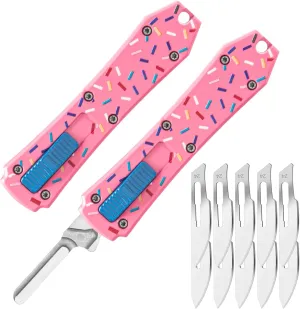 Retractable Utility Knife Scalpel Knife Retractable Box Cutter With 10pcs Surgical Carbon Steel Replacement Blades Edc Gift (Pink)