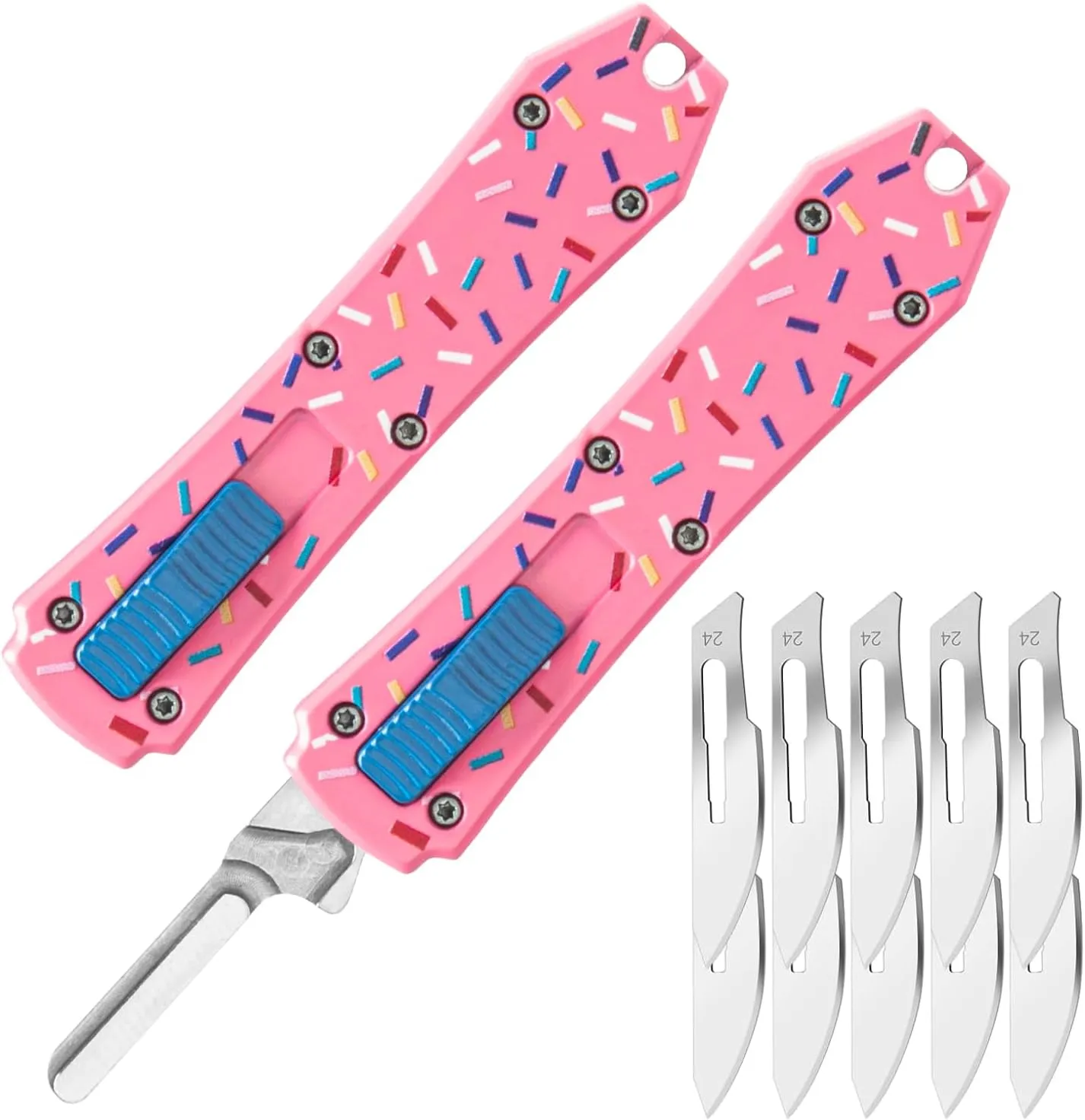 Retractable Utility Knife Scalpel Knife Retractable Box Cutter With 10pcs Surgical Carbon Steel Replacement Blades Edc Gift (Pink)