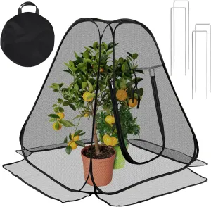 RGQSUN Pop up Garden Netting Cover,Pest Guard Plant Cover with 4 Stakes,Bird Plant Tent Protector,Mesh Gardening Net with Zipper Door for Vegetables Fruits Flowers